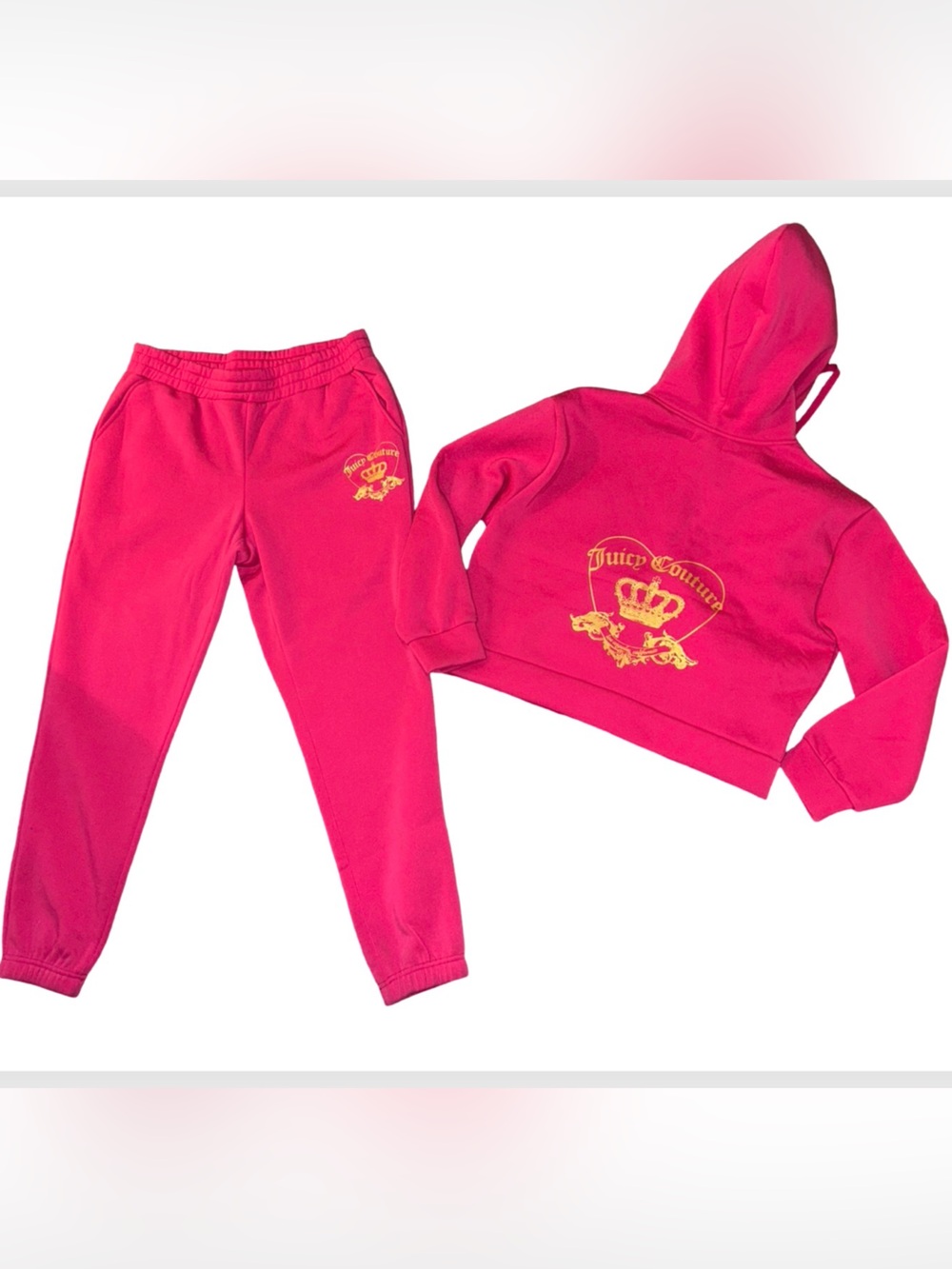 JUICY COUTURE VIXEN PINK & METALLIC GOLD CROWN LOGO FLEECE JOGGER TRACKSUIT NWT